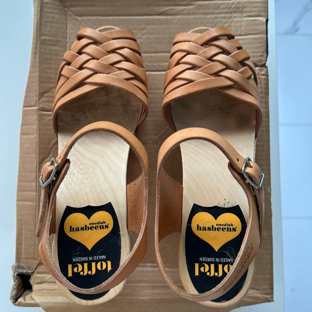 Swedish Hasbeens Natural Braided Sky High :: Size 39